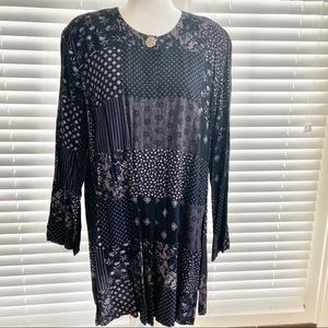 Et Al Sz 16 Black Grey Purple Slit Tunic Blouse